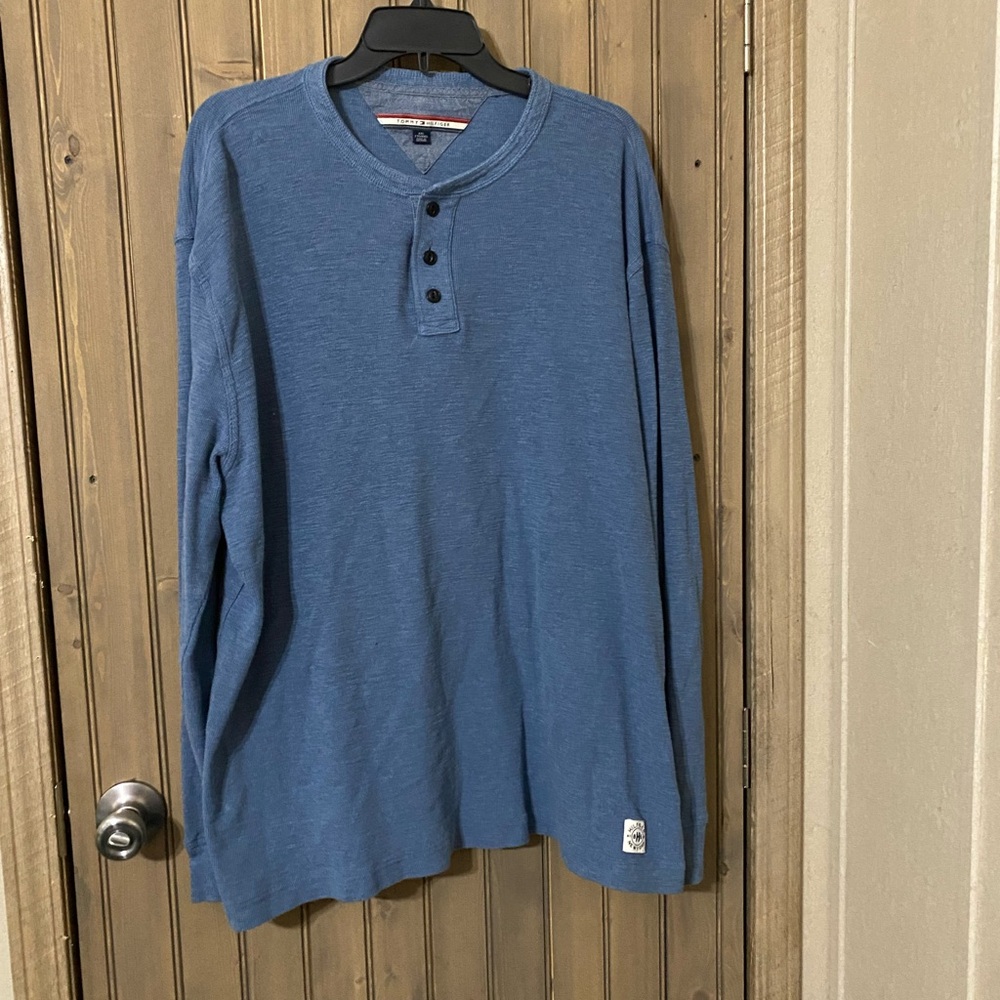 Tommy Hilfiger XXL Henley
Shirt Mens Long Sleeve
Ribbed Blue Pullover Cotton